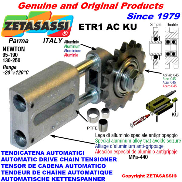 Automatische linear kettenspanner etr1 ac ku mit kettenräder - kettenradsätze ac (ptfe buchsen) newton130:250-95:190 ZETASASSI etr1ac34d190ku