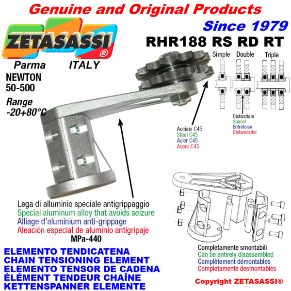 Kettenspanner elemente rhr188 mit kettenräder und kettenradsätze rs-rd-rt newton50:500 ZETASASSI rhr188rd114