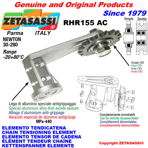 Kettenspanner elemente rhr155ac mit kettenräder und kettenradsätze ac newton30:280 ZETASASSI rhr155ac114s