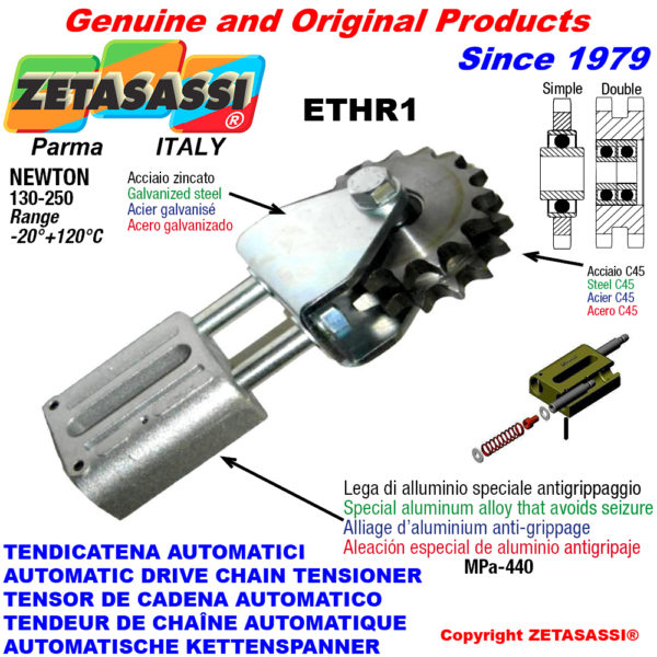 Automatische linear kettenspanner ethr1 mit gabel und kettenräder - kettenradsätze ac newton130:250 ZETASASSI ethr112d