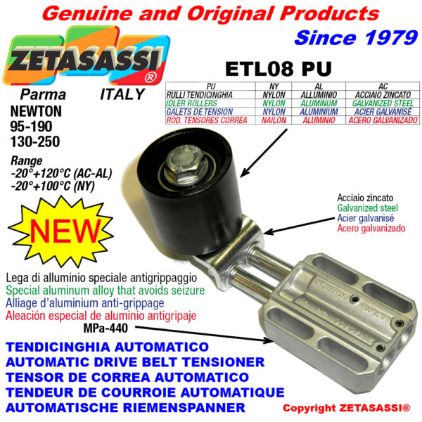Spannrolle etl08 pu mit riemenscheibe newton130:250-95:190 ZETASASSI etl08pu6060al190