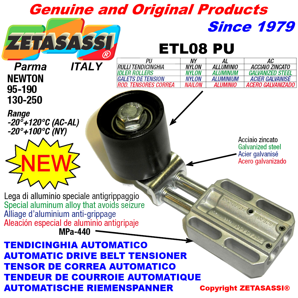 Spannrolle etl08 pu mit riemenscheibe newton130:250-95:190 ZETASASSI etl08pu5050ny Spannrolle etl08 pu mit riemenscheibe newton130:250-95:190 ZETASASSI etl08pu6060al190