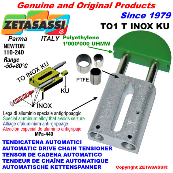 Automatische linear inox kettenspanner to1 inox ku rundkopf  (ptfe buchsen)  newton110:240 ZETASASSI to1tasa40tinoxku