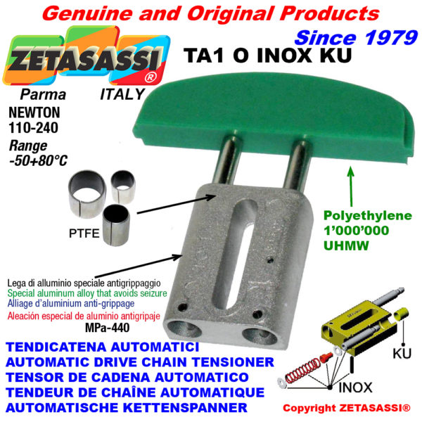 Automatische linear inox kettenspanner ta1 inox ku ovalkopf gewölbt (ptfe buchse) newton110:240 ZETASASSI ta1oasa40dinoxku