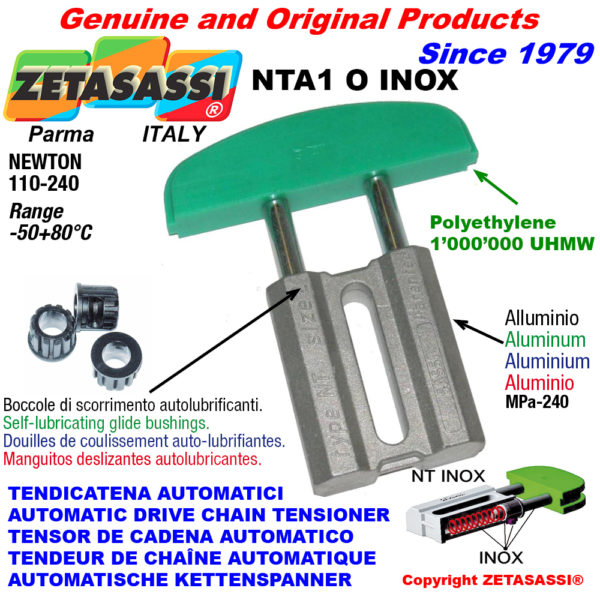 Automatische linear inox kettenspanner nta1 inox ovalkopf gewölbt newton110:240 mit selbstschmierenden buchsen ZETASASSI nta1oasa40dinox