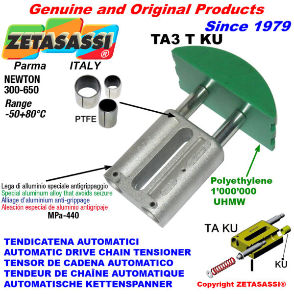 Automatische linear kettenspanner ta3 ku rundkopf gewölbt (ptfe buchse) newton300:650 ZETASASSI ta3tasa120dku