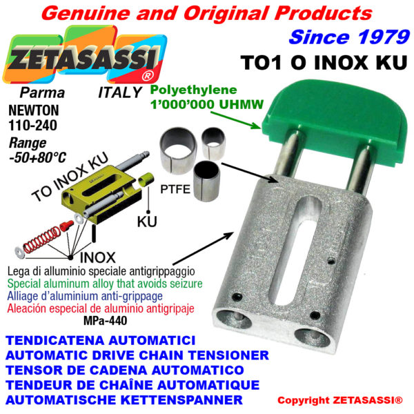 Automatische linear inox kettenspanner to1 inox ku ovalkopf  (ptfe buchsen) newton110:240 ZETASASSI to1oasa40dinoxku