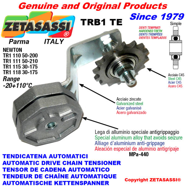 Automatische spannarm für kette trb1 mit verhärtetem kettenrad acte newton30:175 ZETASASSI trb1118ac58ste