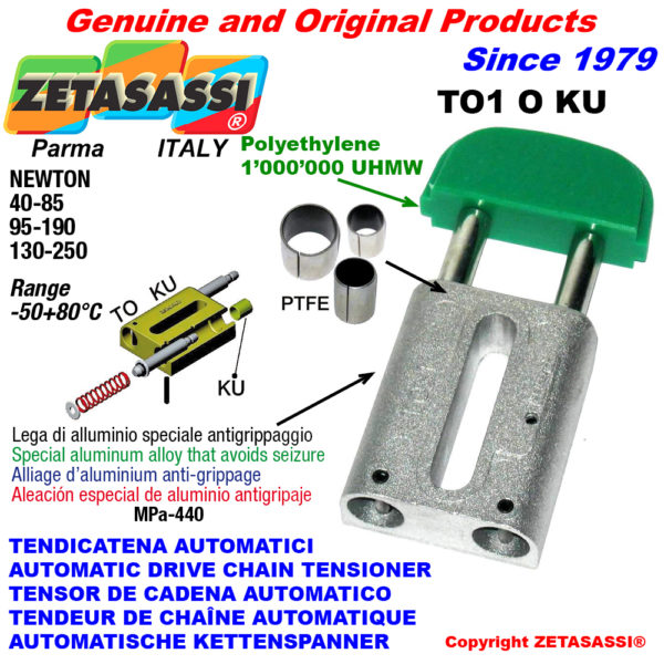 Automatische linear kettenspanner to1 ku ovalkopf  (ptfe buchsen) newton40:85-95:190-130:250 ZETASASSI to1oasa40d190ku