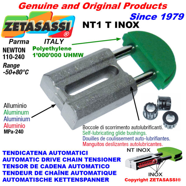 Automatische linear inox kettenspanner nt1 inox rundkopf  newton110:240 mit selbstschmierenden buchsen ZETASASSI nt1tasa40tinox