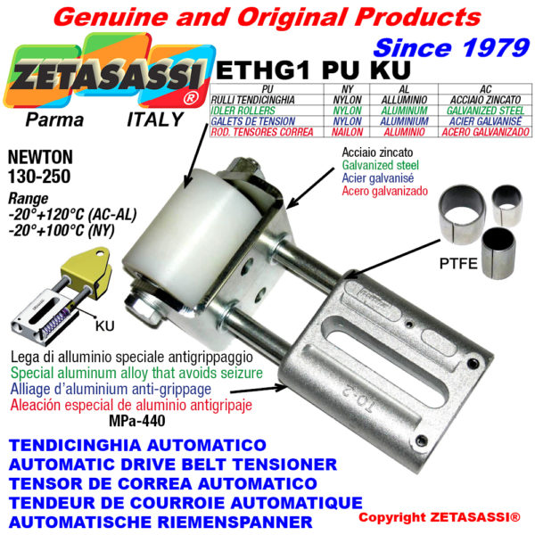 Automatische linear riemenspanner ethg1 pu ku mit gabel und riemen spannrolle (ptfe buchsen) newton130:250 ZETASASSI ethg1pu4050alku