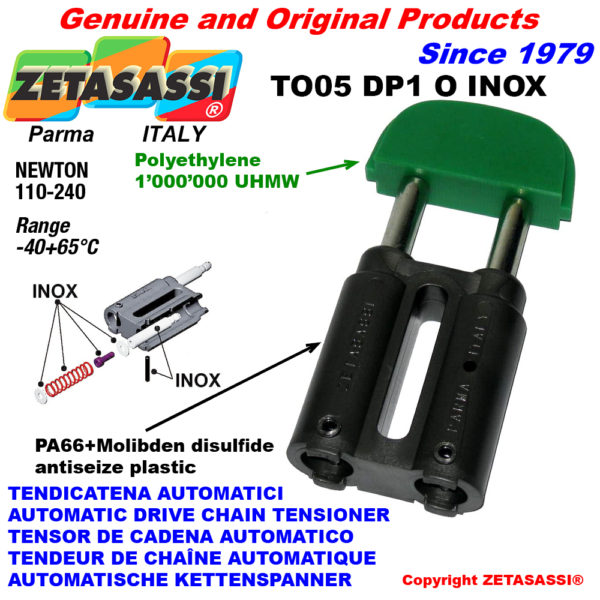 Inox kettenspanner to05dp1 inox ovalkopf  (körper pa66+bis. Mol. Polyethylen kopf) newton110:240 ZETASASSI to05dp1oasa40dinox
