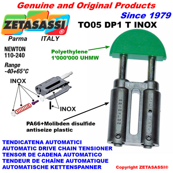 Inox kettenspanner to05dp1 inox rundkopf  (körper pa66+bis. Mol. Polyethylen kopf) newton110:240 ZETASASSI to05dp1tasa40tinox