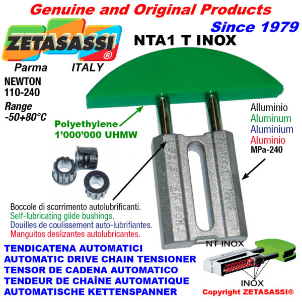 Automatische linear inox kettenspanner nta1 inox rundkopf gewölbt newton110:240 mit selbstschmierenden buchsen ZETASASSI nta1tasa40tinox