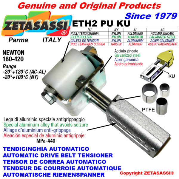 Automatische linear riemenspanner eth2 pu ku mit gabel und riemen spannrolle (ptfe buchsen) newton180:420 ZETASASSI eth2pu5065alku