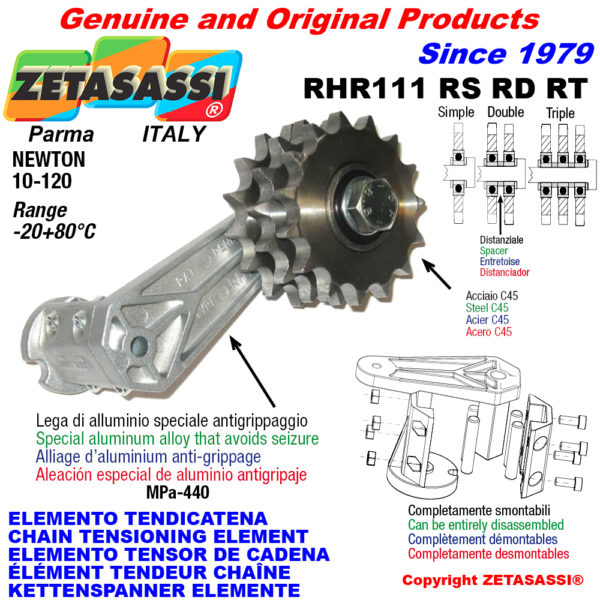Kettenspanner elemente rhr111 mit kettenräder und kettenradsätze rs-rd-rt newton10:120 ZETASASSI rhr111rt12
