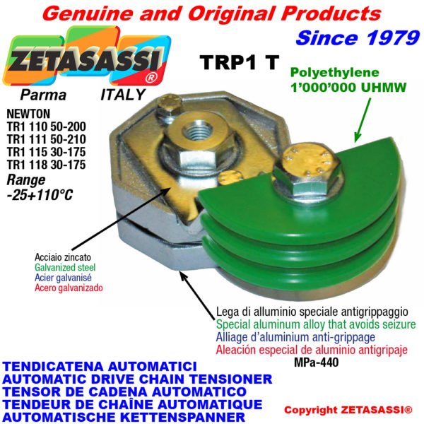 Automatische spannarm für kette trp1 mit kettengleiter rundkopf newton50:200-50:210-30:175 ZETASASSI trp1118to3tasa120s