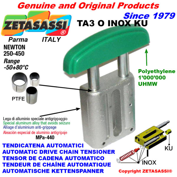 Automatische linear inox kettenspanner ta3 inox ku ovalkopf gewölbt (ptfe buchse) newton250:450 ZETASASSI ta3oasa120sinoxku
