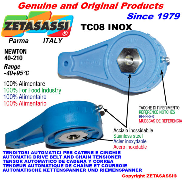 Kettenspanner nahrungsmittel tc08inox mit bohrung oder gewinde newton40:210 ZETASASSI tc08inoxm12
