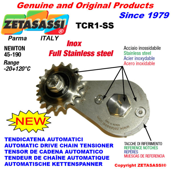 Kettenspanner tcr1-ss mit riemenscheibe ac inox newton 45:190 ZETASASSI tcr1ac1s-ss