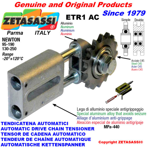 Automatische linear kettenspanner etr1 ac mit kettenräder - kettenradsätze ac newton130:250-95:190 ZETASASSI etr1ac34d190