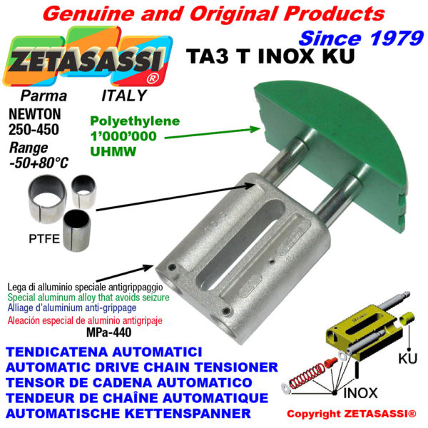 Automatische linear inox kettenspanner ta3 inox ku rundkopf gewölbt (ptfe buchse) newton250:450 ZETASASSI ta3tasa120dinoxku