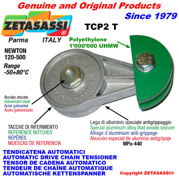 Automatische dreh kettenspanner tcp2 mit kettengleiter rundkopf newton120:500 ZETASASSI tcp2tasa120d