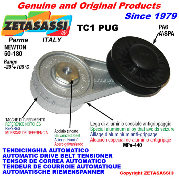 Automatische dreh riemenspanner tc1pug für riemen mit kielriemenscheibe newton50:180 ZETASASSI tc1pug4ing