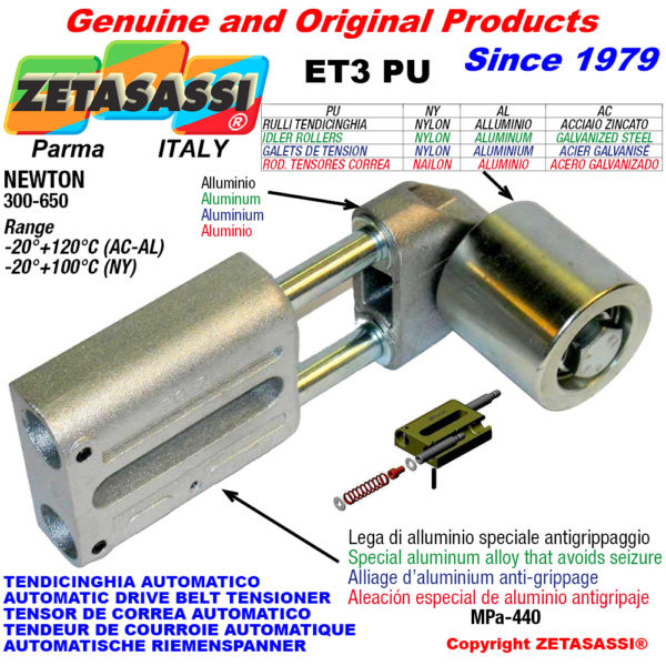 Automatische linear riemenspanner et3 pu mit riemen spannrolle newton300:650 ZETASASSI et3pu8090al