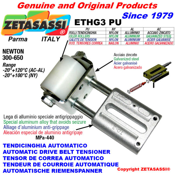 Automatische linear riemenspanner ethg3 pu mit gabel und riemen spannrolle newton300:650 ZETASASSI ethg3pu6090al