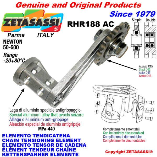Kettenspanner elemente rhr188ac mit kettenräder und kettenradsätze ac newton50:500 ZETASASSI rhr188ac114s