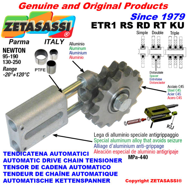 Automatische linear kettenspanner etr1 ku mit kettenräder - kettenradsätze rs rd rt (ptfe buchsen) newton130:250-95:19 ZETASASSI etr1rd34190ku