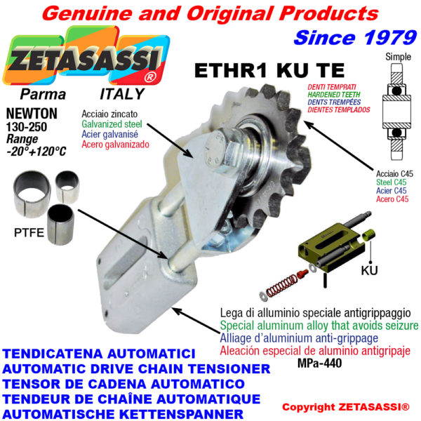 Automatische linear kettenspanner ethr1kute mit gabel und verhärtetem kettenräder  acte (ptfe buchsen) newton130:250 ZETASASSI ethr112skute