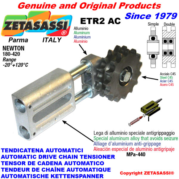 Automatische linear kettenspanner etr2 ac mit kettenräder - kettenradsätze ac newton180:420 ZETASASSI etr2ac114s