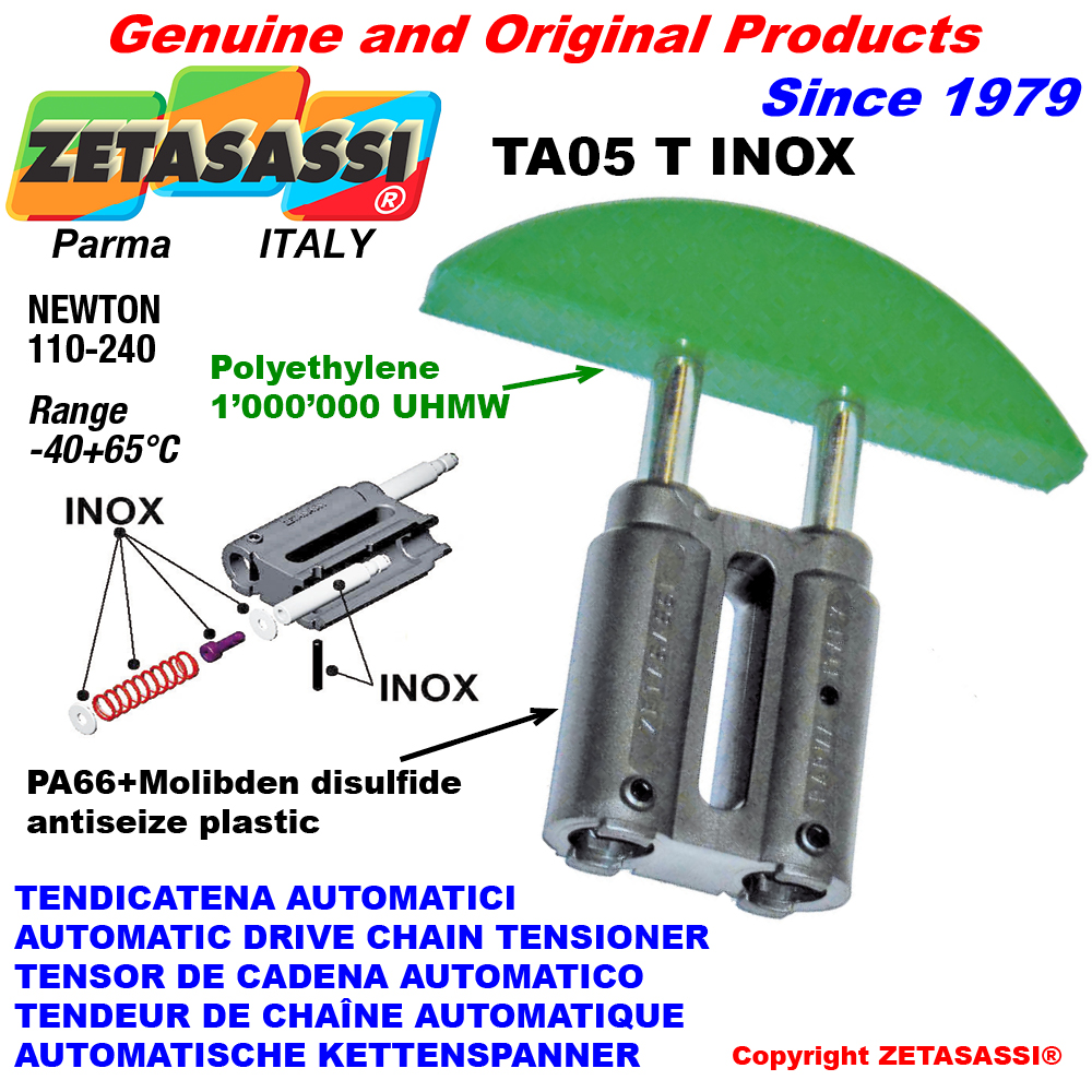 Linear automatische inox kettenspanner ta05 inox ta05 inox rundkopf gewölbt 110:240 ZETASASSI ta05t38sinox Linear automatische inox kettenspanner ta05 inox ta05 inox rundkopf gewölbt 110:240 ZETASASSI ta05tasa40tinox
