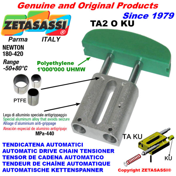 Automatische linear kettenspanner ta2 ku ovalkopf gewölbt (ptfe buchse) newton180:420 ZETASASSI ta2oasa60sku