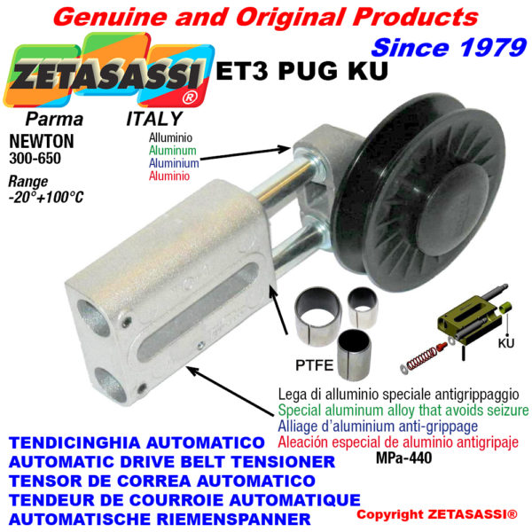 Automatische linear riemenspanner et3 pug ku mit keilriemenscheibe (ptfe buchsen) newton300:650 ZETASASSI et3pug4ku
