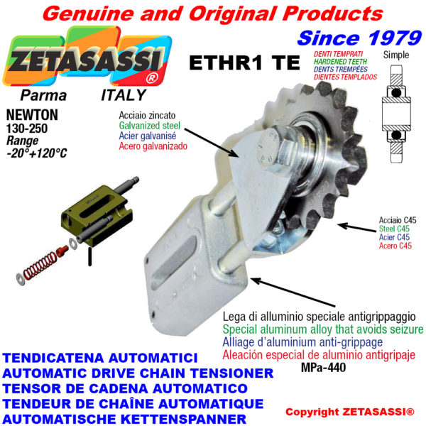 Automatische linear kettenspanner ethr1te mit gabel und verhärtetem kettenräder acte newton130:250 ZETASASSI ethr112ste