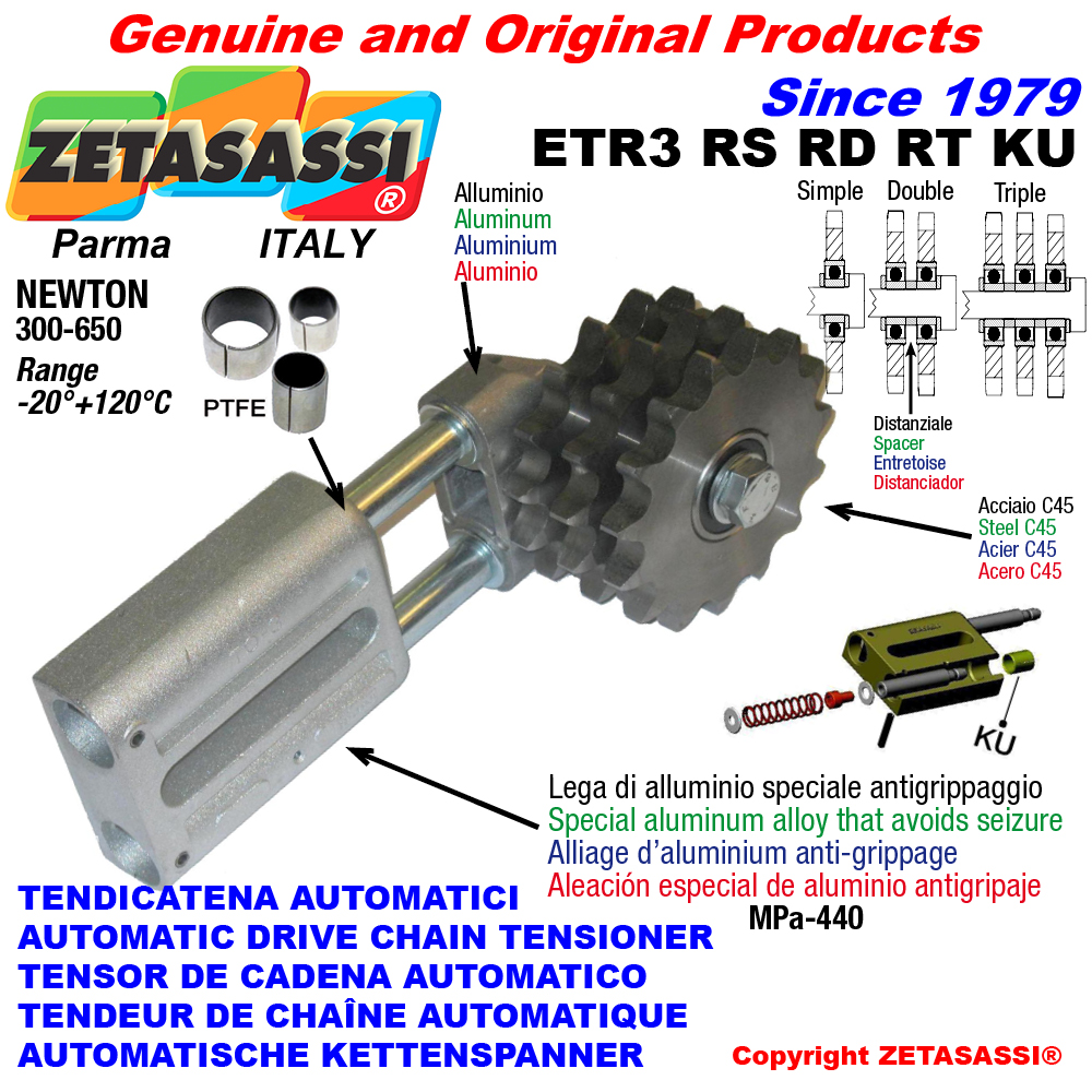 Automatische linear kettenspanner etr3 ku mit kettenräder - kettenradsätze rs rd rt (ptfe buchsen) newton300:650 ZETASASSI etr3rs38ku Automatische linear kettenspanner etr3 ku mit kettenräder - kettenradsätze rs rd rt (ptfe buchsen) newton300:650 ZETASASSI etr3rd134ku