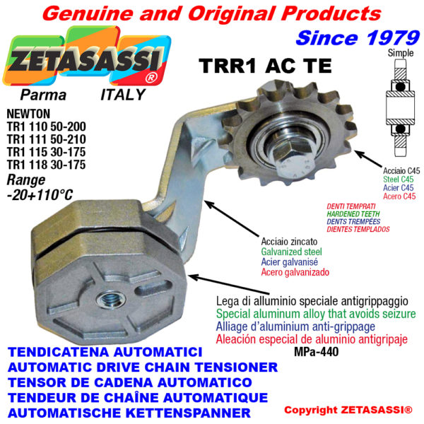Automatische spannarm für kette trr1acte mit kettenrad acte newton50:200-50:210-30:175 ZETASASSI trr1118ac1ste