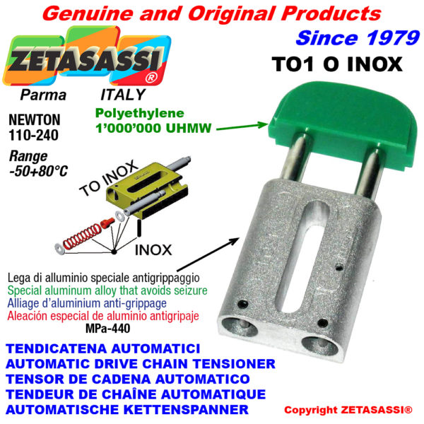 Automatische linear inox kettenspanner linear to1 inox ovalkopf  newton110:240 ZETASASSI to1oasa40dinox