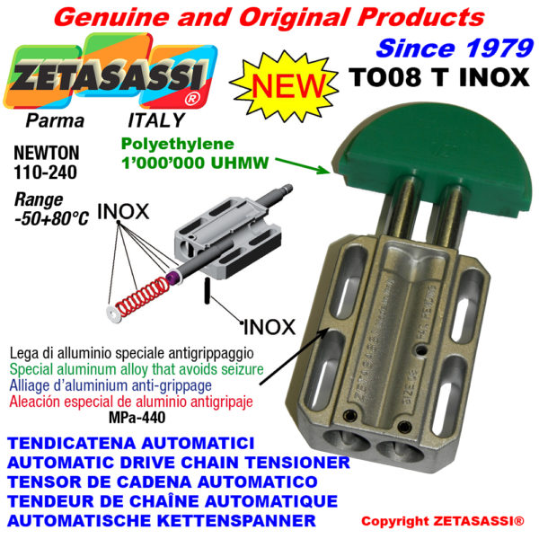 Automatische linear inox kettenspanner to08 inox rundkopf newton110:240 ZETASASSI to08tasa40dinox