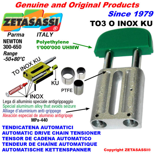 Automatische linear kettenspanner to3inoxku ovalkopf (ptfe buchsen) newton250:450 ZETASASSI to3oasa120sinoxku