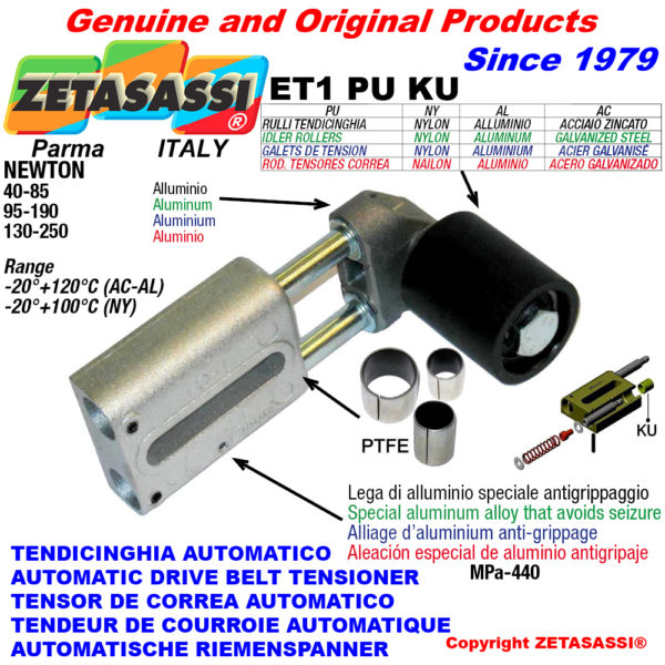 Automatische linear riemenspanner et1puku mit spannrolle (ptfe buchsen) newton90:340-110:450-130:250-95:190-40:85 ZETASASSI et1pu6060al450ku