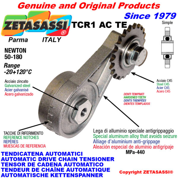 Automatische dreh kettenspanner tcr1acte mit verhärteter kettenräder - kettenradsätze acte newton50:180 ZETASASSI tcr1ac1steing