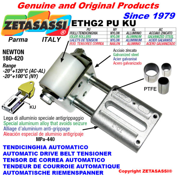 Automatische linear riemenspanner ethg2 pu ku mit gabel und riemen spannrolle (ptfe buchsen) newton180:420 ZETASASSI ethg2pu5065alku
