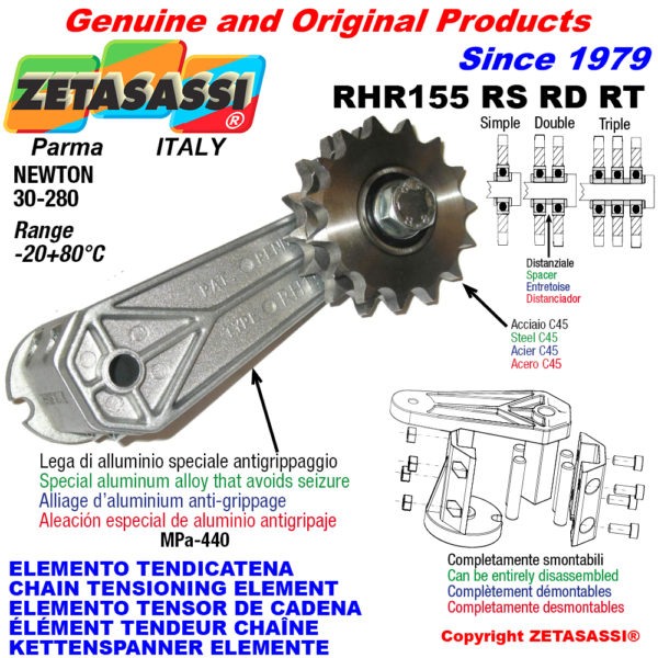 Kettenspanner elemente rhr155 mit kettenräder und kettenradsätze rs-rd-rt newton30:280 ZETASASSI rhr155rd114