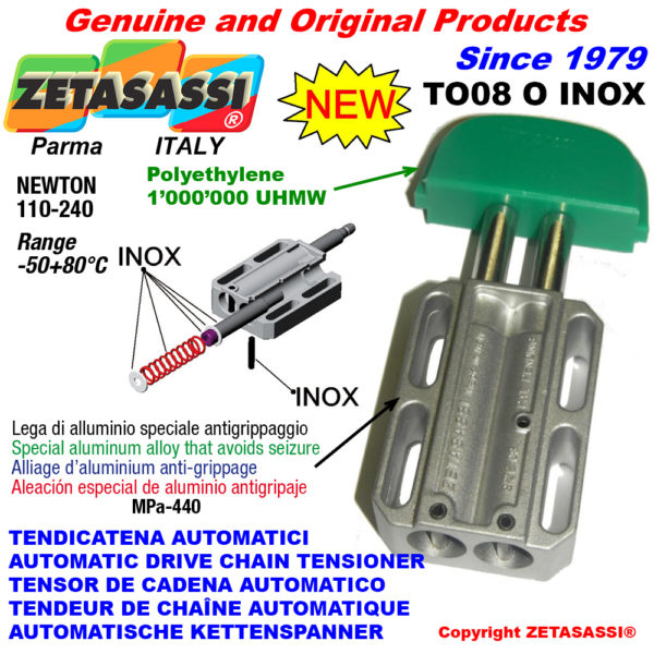 Automatische linear inox kettenspanner to08 inox ovalkopf  newton110:240 ZETASASSI to08oasa40dinox