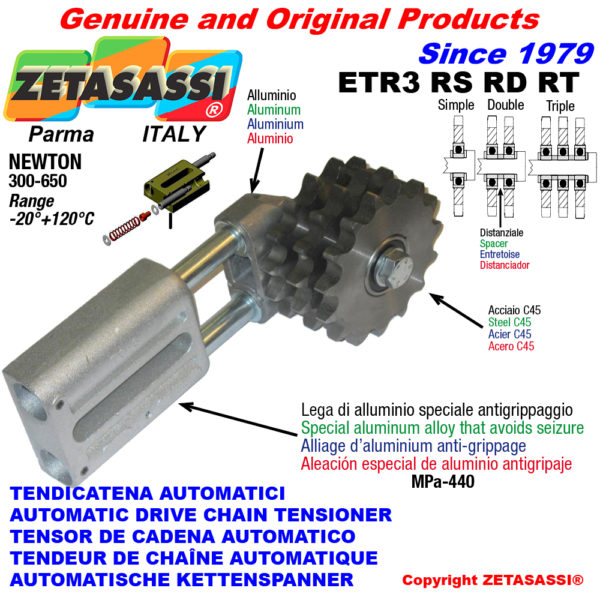Automatische linear kettenspanner etr3 mit kettenräder - kettenradsätze rs rd rt newton300:650 ZETASASSI etr3rd134