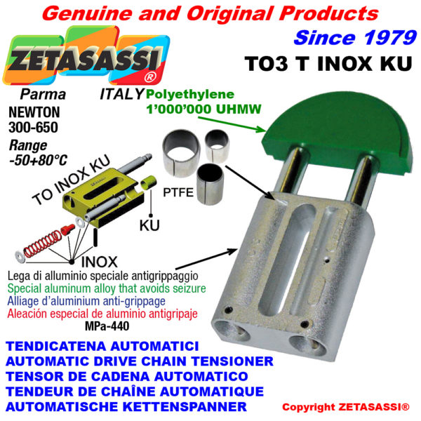 Automatische linear kettenspanner to3inoxku rundkopf (ptfe buchsen) newton250:450 ZETASASSI to3tasa120dinoxku
